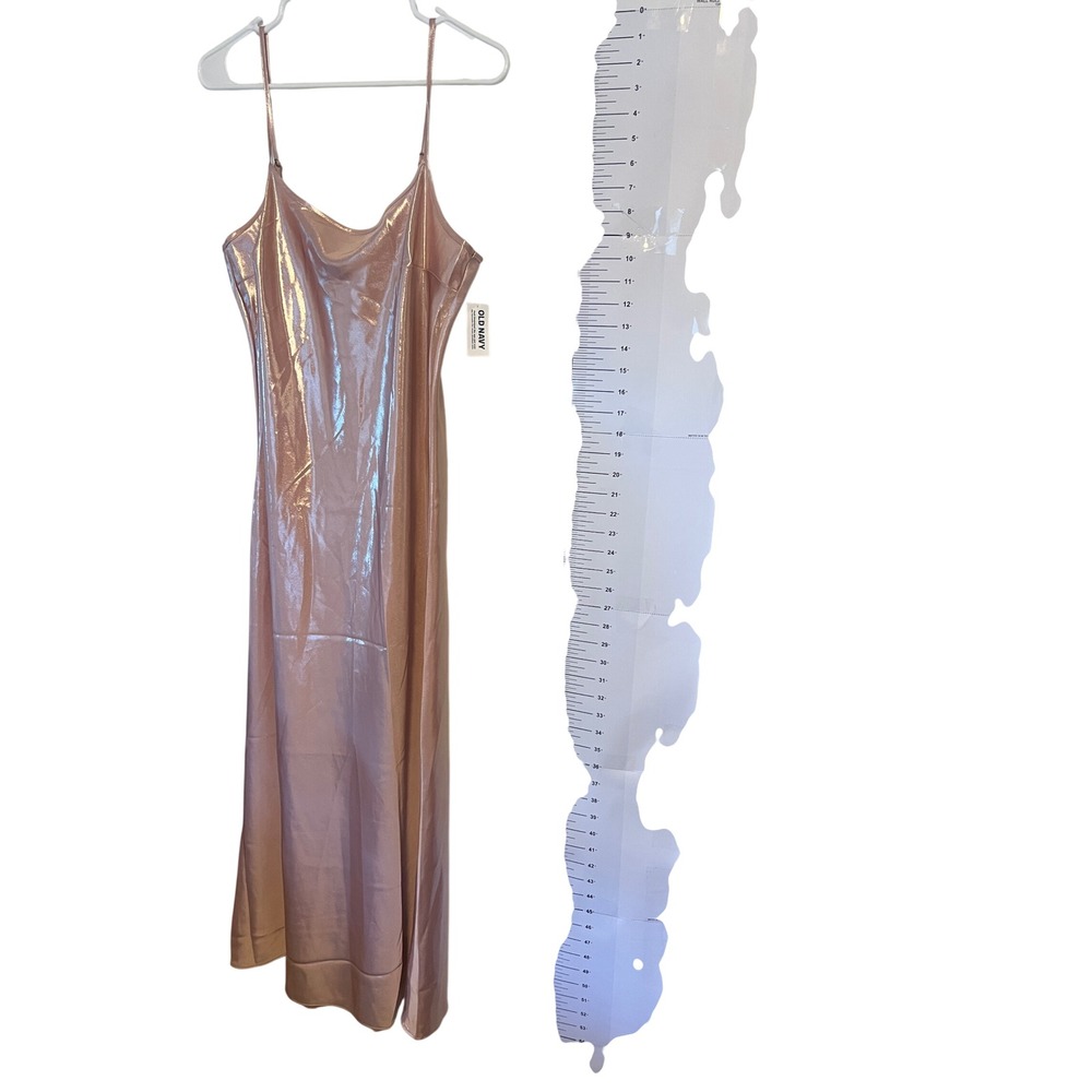 Old Navy Rose Gold Metallic Cowl Neck Midi Slip Dress Medium NWT